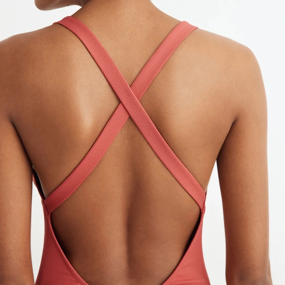 Madewell Ribbed One-Piece Swimsuit in Terracotta